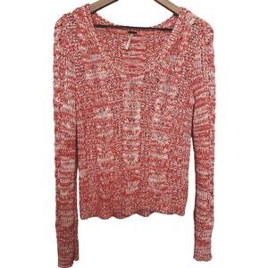 Free People Sweater Women’s Sz S Cable Knit Scoop Neck Orange Ivory Heathered